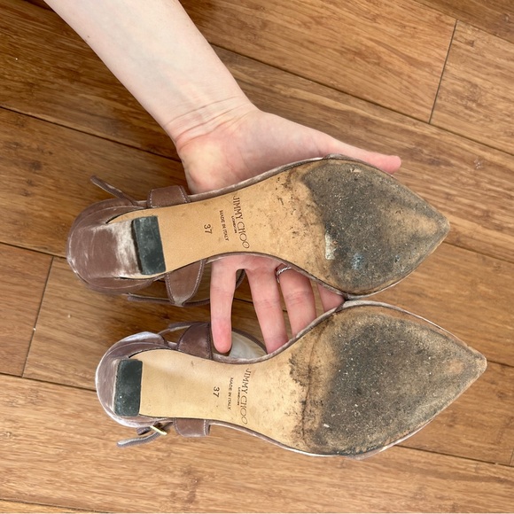 Authentic Jimmy Choo Blush Pink Velvet Moon Cut Out Pointed Toe Pumps - Picture 6 of 6